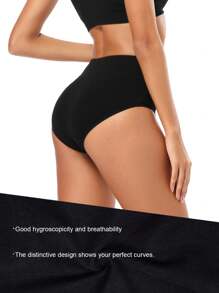 Molasus Women's Cotton Underwear High Waisted Full Coverage Ladies Panties (Regular & Plus Size) - màu đen - Xem 3