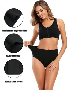 Molasus Women's Cotton Underwear High Waisted Full Coverage Ladies Panties (Regular & Plus Size) - màu đen - Xem 4