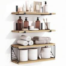 Superlele 3+1/4+1 Tier Bathroom Floating Shelves Over Toilet, 15.8in Farmhouse Rustic Wood Shelves, Wall Decor For Bathroom, Living Room, Bedroom And Kitchen Home Bathroom Decor Bathroom Organizer