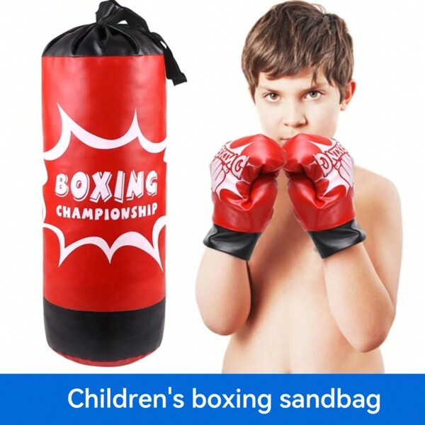 Children Boxing Punching Bag Set - Includes Punching Bag, Boxing Gloves, Hanging Solid PU Leather Punching Bag, Sports Toy For Stress Relief, Indoor/Outdoor Family Fitness Activities, Party Games, Holiday Gift