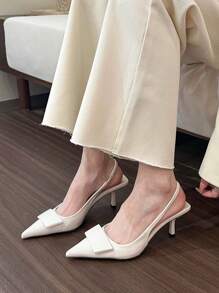 Fall/Winter 2025 New French Style Closed Toe Black Patent Leather High Heels, Elegant Lady Spring/Summer Pumps, Elegant, Kitten Heels, Party - White - View 2