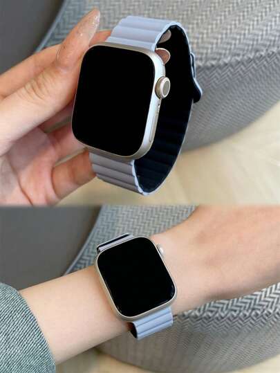 1条男女通用硅胶磁吸表带，兼容 42mm、38mm、40mm、41mm、44mm、45mm、46mm、49mm，时尚智能手表替换表带，适用于Ultra2、Ultra SE2、SE 11、10、9、8、7、6、5、4、3、2、1系列，可作为学生返校礼物