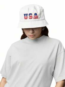 1pc Embroidered Letter & USA Flag Patch, Chenille Applique For DIY Clothing & Bags, Heat Transferable - Multicolor - View 2