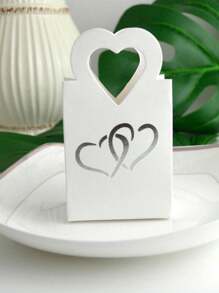 10 peças de sacolas prateadas com alça em formato de coração, caixas de presente com estampa de coração, caixas vazadas para doces/saquinhos de chá para lembrancinhas de casamento