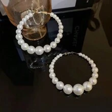 1 对波西米亚风格超大珍珠耳环，适合女士，时尚高端优雅大耳环适合日常佩戴，节日礼物 - 白色 - 查看 4