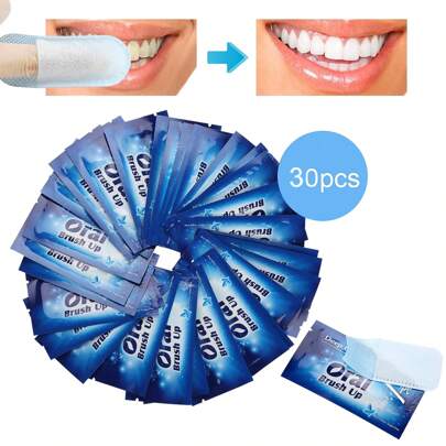 1 Pack (30pcs) Mint Flavored Disposable Finger Toothbrush Wet Wipes, Deep Blue Color, Oral Care Cleaning Wet Wipes, Teeth Whitening Wipes, Effective Removal Of Coffee/Soda Stains, Non-Irritating To Gums, Instantly Brightens Smile, Freshens Breath