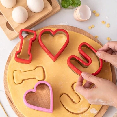 Bộ 3 khuôn cắt bánh quy bằng thép không gỉ, khuôn bánh mì hình trái tim "I Love You", dụng cụ làm bánh tại nhà bếp.