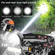 2xSuper Bright Waterproof Head Torch Headlight LED COB USB Rechargeable Headlamp - Black - View 8