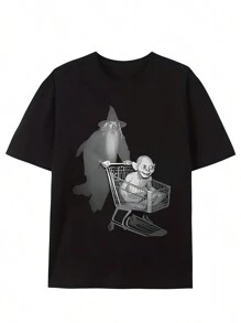 Gandalf Pushes Gollum's Shopping Cart With Interesting Men's Short Sleeved T-Shirt Design Series - 黑色 - 查看 1