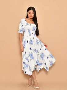 Helena Crepe Stretch Midi Dress With Short Sleeves - 藍白色 - 查看 1