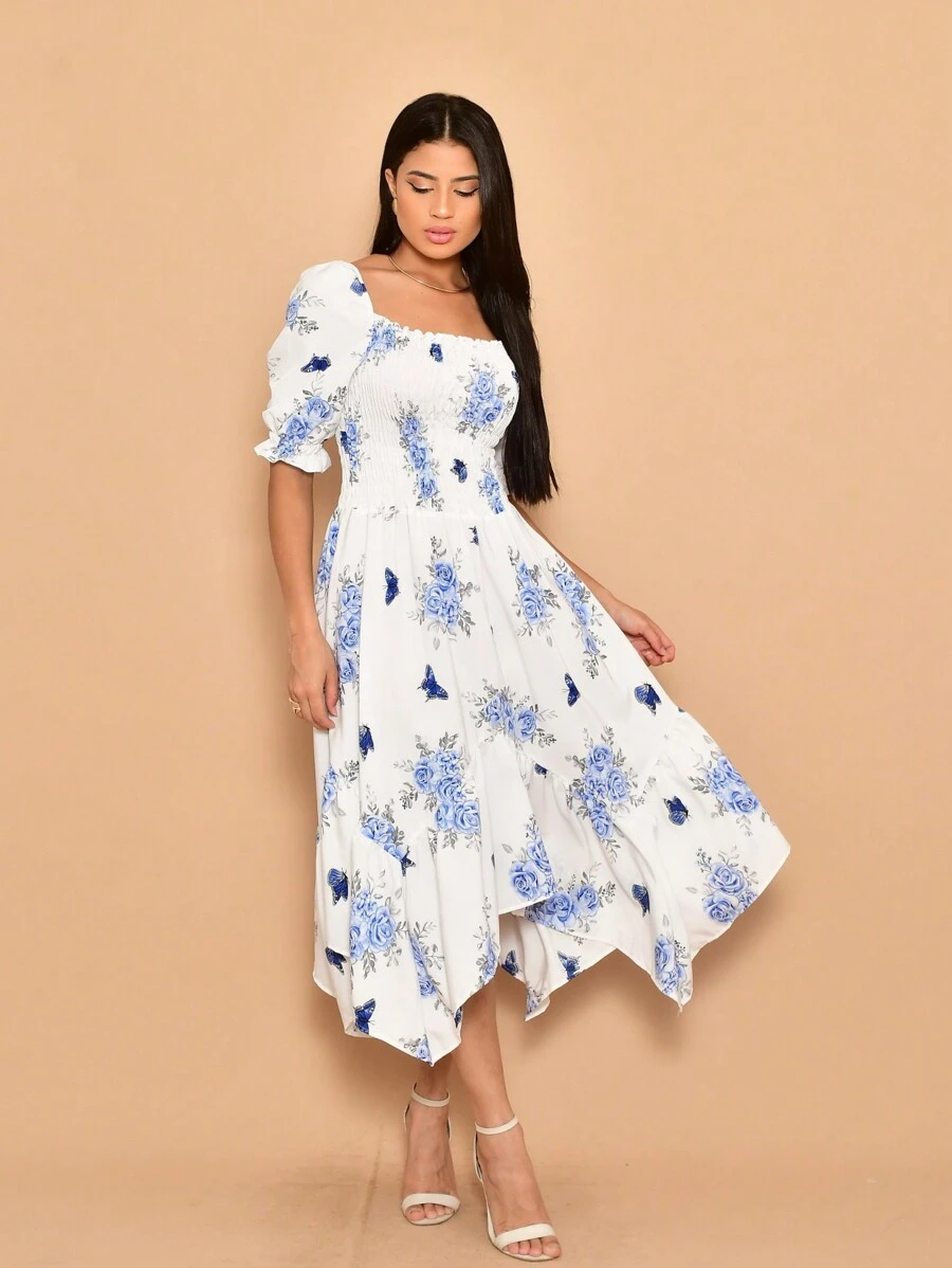 Helena Crepe Stretch Midi Dress With Short Sleeves - 藍白色 - 查看 1