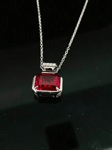 Elegant Copper Crafted Burgundy Perfume Bottle Design Synthetic Ruby Pendant Necklace, Electroplated Platinum, Stylish & Luxurious, Suitable For Daily Wear And Festival Gifts