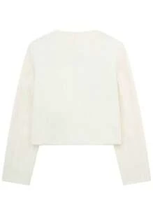 Women's Everyday Fashion Wear Tweed Jacket, Round Neckline Trim Long-Sleeved Solid Color Jacket Casual White Spring - White - View 7