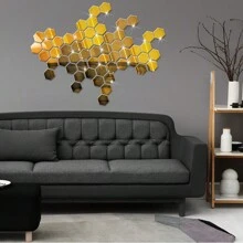 48 piezas de pegatinas de espejos de pared de acrílico hexagonales, espejos decorativos removibles, adornos de arte de forma hexagonal para decoración del hogar, pegatinas personalizadas