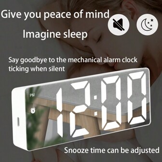 Glow-In-The-Dark Mirror Clock Ins Desktop Clock Schedule Pendulum Table Ornament Led Digital Display Electronic Alarm Clock