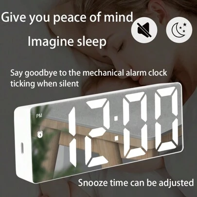 Glow-In-The-Dark Mirror Clock Ins Desktop Clock Schedule Pendulum Table Ornament Led Digital Display Electronic Alarm Clock