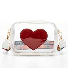 PVC Fashion Lettering Shoulder Camera Bag, Stylish And Simple Heart Decoration Transparent Jelly Sling Bag, Suitable For Travel And Vacation Waterproof Shoulder Bag, Perfect For Valentine's Day Gifts For Girlfriend, Lover, And Friends.
