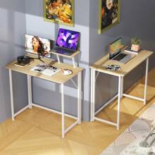 Tavolo per computer pieghevole, piccolo tavolo per computer pieghevole per studiare e lavorare in camera da letto o in soggiorno, 80x45x74 cm, stile moderno, robusta struttura in metallo, nero/bianco/rovere
