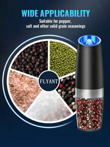 Electric Salt And Pepper Grinder Set Automatic Salt And Pepper Grinder Set With LED Light, Battery Operated, Adjustable Coarseness, Large Capacity, For Home Kitchen BBQ Single-Handed Automatic Operation Stainless Steel - Black - View 9