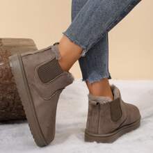 Women's Short Winter Boots - Cozy Cotton Shoes With Thick Sole, Classic Booties For Cold Weather, New Snow Boot Style - Ideal For Winter Fashion - 卡其色 - 查看 3