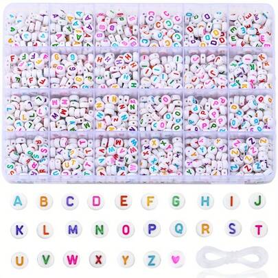 Set de 100/500/1000/1200 piezas de cuentas de letras acrílicas - Suministros para hacer joyas DIY para pulseras de amistad - 26 estilos, colorido, multifuncional, fácil de usar