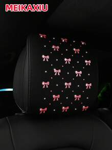 MEIKAXIU 1 件闪亮美丽蝴蝶结 Blingbling 柔软面料汽车头枕套，可拆卸头枕套，舒适的汽车内饰配件，女性通用尺寸 - 均碼 - 查看 1