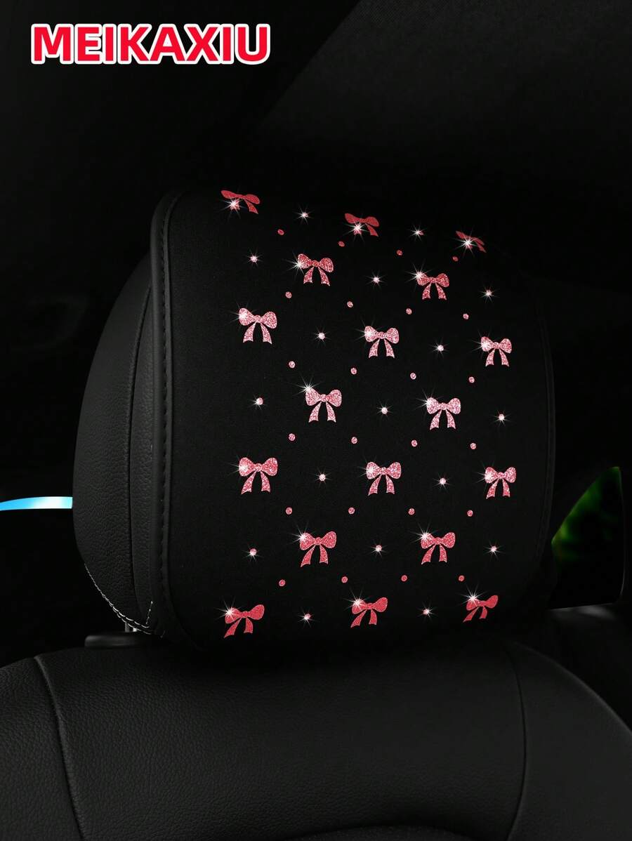 MEIKAXIU 1 件闪亮美丽蝴蝶结 Blingbling 柔软面料汽车头枕套，可拆卸头枕套，舒适的汽车内饰配件，女性通用尺寸 - 均碼 - 查看 1