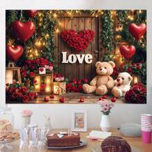 1 pezzo di sfondo fotografico per San Valentino, con rose e orsacchiotto, sfondo romantico d'amore con scritta "Ti amo", decorazione per festa di San Valentino, accessori per studio fotografico, senza alimentazione, dimensioni 82,7 x 59,1 x 39,4/39,4 x 29,5 pollici
