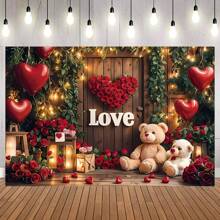 1 pezzo di sfondo fotografico per San Valentino, con rose e orsacchiotto, sfondo romantico d'amore con scritta "Ti amo", decorazione per festa di San Valentino, accessori per studio fotografico, senza alimentazione, dimensioni 82,7 x 59,1 x 39,4/39,4 x 29,5 pollici