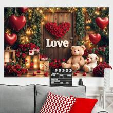 1 pezzo di sfondo fotografico per San Valentino, con rose e orsacchiotto, sfondo romantico d'amore con scritta "Ti amo", decorazione per festa di San Valentino, accessori per studio fotografico, senza alimentazione, dimensioni 82,7 x 59,1 x 39,4/39,4 x 29,5 pollici