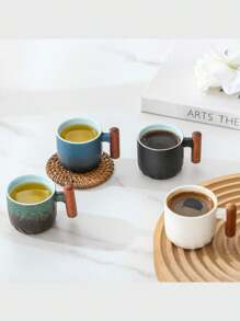 Ceramic Wooden Handle Italian Coffee Cup, Sandalwood Handle Tea Cup With Tea Strainer And Lid, Ceramic Tea Cup Japanese Style Wooden Handle Porcelain Small Coffee Cup Gradient Glaze Tea Cup Ceramic Kung Fu Small Tea Cup, Gift Box Set For Afternoon Tea, Italian Espresso Cup Japanese Style Simple Mini Coffee Cup
