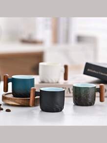 Ceramic Wooden Handle Italian Coffee Cup, Sandalwood Handle Tea Cup With Tea Strainer And Lid, Ceramic Tea Cup Japanese Style Wooden Handle Porcelain Small Coffee Cup Gradient Glaze Tea Cup Ceramic Kung Fu Small Tea Cup, Gift Box Set For Afternoon Tea, Italian Espresso Cup Japanese Style Simple Mini Coffee Cup