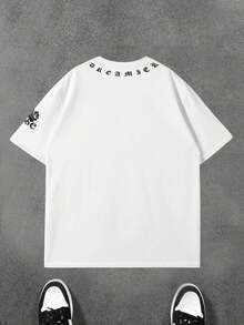 Camiseta de manga corta casual con cuello redondo para hombre, con estampado de letra y floral - Multicolor - Ver 6