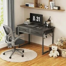 DLisiting Small White Desk With Fabric Drawers, 32" Long. It Doubles As A Dressing Table In The Bedroom, With Storage Drawers And Pockets, And Can Also Be Used As A Small Writing Desk In The Study, Perfect For Small Spaces. - 黑色 - 查看 7