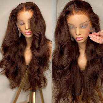 Peluca frontal de encaje marrón chocolate Cabello humano 13x6 Cuerpo ondulado Pelucas delanteras de encaje Cabello humano Pre arrancado Peluca marrón Cabello humano 200 Densidad 4# Pelucas de colores Cabello humano Peluca de cabello castaño