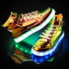 Unisex LED Light Up Shoes, Fashion High Top LED Sneakers USB Rechargeable Glowing Luminous Shoes For Men, Women, Teens - Colorful Gold - View 6