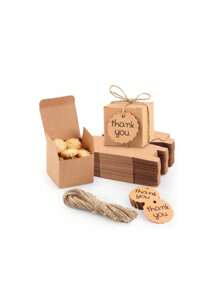 10pcs Kraft Paper Pillow Candy Boxes, Foldable Gift Boxes With Jute Ropes, Suitable For Wedding, Party, Birthday, Holiday (With Cards), Valentine's Day - Multicolor - View 7