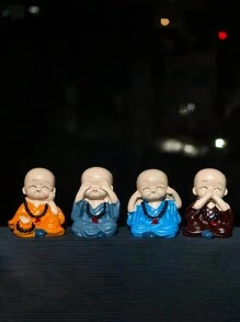 4 件创意小雕像 - 茶杯僧家居装饰、桌面装饰、微景观设计、工艺礼物 - 彩色 - 查看 11