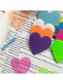 8pcs/Set Mini Fluorescent Heart Shaped Reading Mark Tab With 160pcs Pet Colored Sticky Notes Back To School - Multicolor - View 4