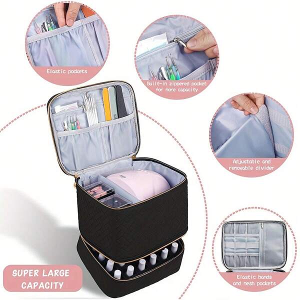 Borsa portaoggetti per smalti per unghie, borsa imbottita a doppio strato per smalti gel, custodia portatile per manicure, contiene 30 bottiglie di smalto e lampada per smalto, accessori per manicure, stile boho
