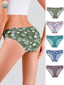 5قطعة من سروال بيكيني نسائي بطباعة ناعمة ، خصر منخفض متعدد الألوان ، مناسب لعيد الحب - متعدد الألوان - مشاهدة 1