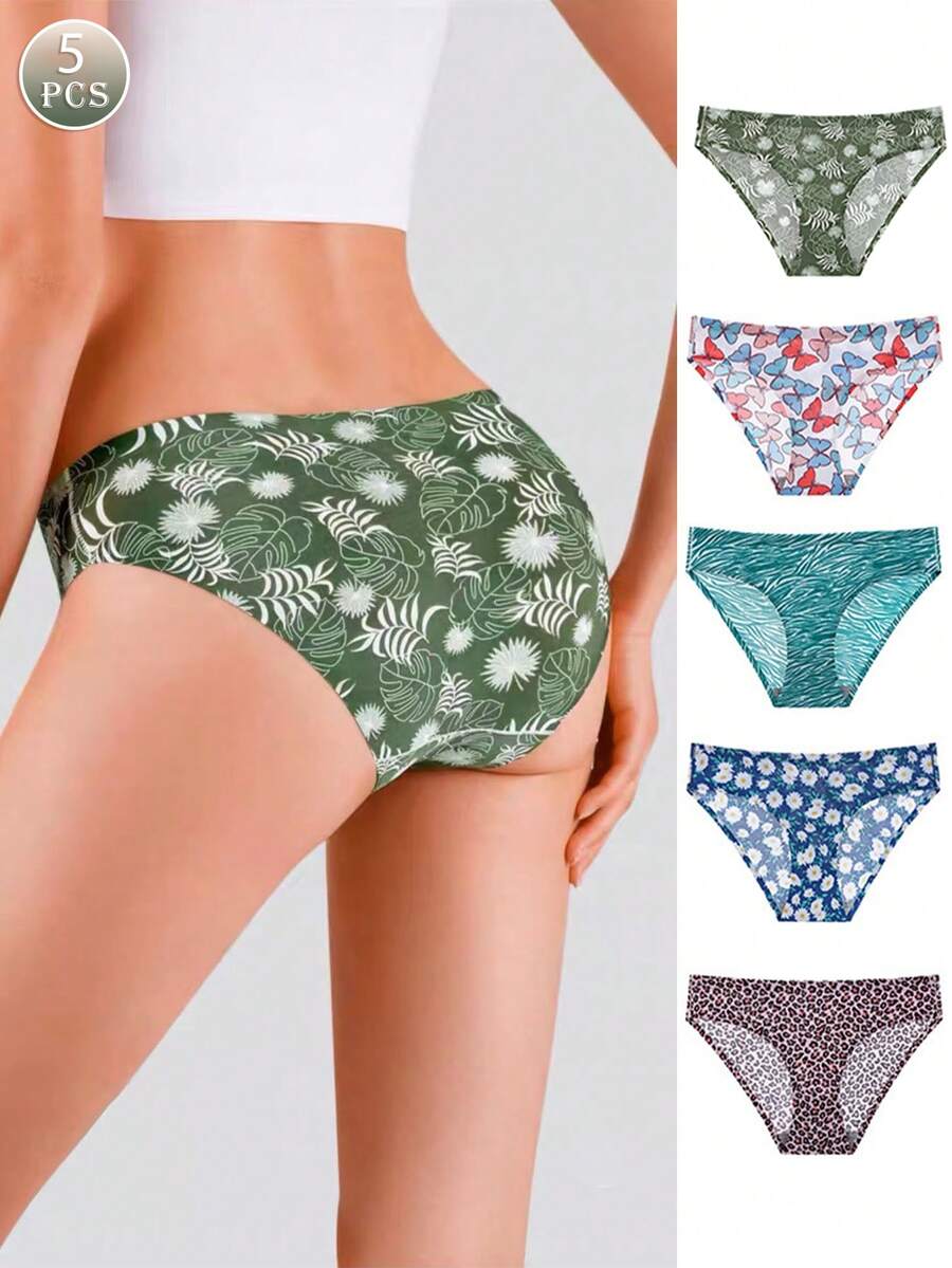 5قطعة من سروال بيكيني نسائي بطباعة ناعمة ، خصر منخفض متعدد الألوان ، مناسب لعيد الحب - متعدد الألوان - مشاهدة 1