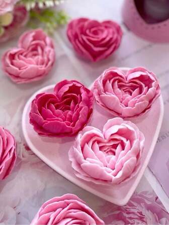 DIY Heart-Shaped Rose Silicone Mold Love Flowers Candle Mold For Plaster Aromatherapy, Handmade Soap Candle Making Craft Supplies For Valentine's Day Gift Home Decoration