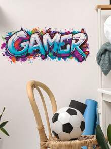 1pc PVC Material, Personalized Video Game English Text, Esports Gamer, Bodybuilding Muscle Boy, Bedroom, Entryway, Dorm, Home Decor Wall Sticker, Self-Adhesive, Girls/Boys Room Decor, Kids Room, Nursery Stickers