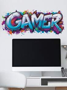 1pc PVC Material, Personalized Video Game English Text, Esports Gamer, Bodybuilding Muscle Boy, Bedroom, Entryway, Dorm, Home Decor Wall Sticker, Self-Adhesive, Girls/Boys Room Decor, Kids Room, Nursery Stickers