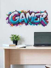 1pc PVC Material, Personalized Video Game English Text, Esports Gamer, Bodybuilding Muscle Boy, Bedroom, Entryway, Dorm, Home Decor Wall Sticker, Self-Adhesive, Girls/Boys Room Decor, Kids Room, Nursery Stickers