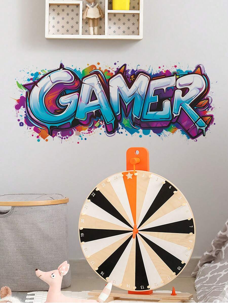 1pc PVC Material, Personalized Video Game English Text, Esports Gamer, Bodybuilding Muscle Boy, Bedroom, Entryway, Dorm, Home Decor Wall Sticker, Self-Adhesive, Girls/Boys Room Decor, Kids Room, Nursery Stickers