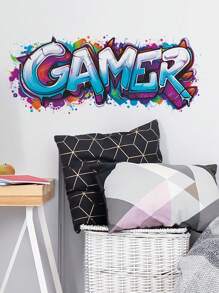 1pc PVC Material, Personalized Video Game English Text, Esports Gamer, Bodybuilding Muscle Boy, Bedroom, Entryway, Dorm, Home Decor Wall Sticker, Self-Adhesive, Girls/Boys Room Decor, Kids Room, Nursery Stickers