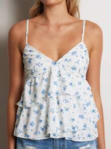 Women's Maternity Camisoles Spaghetti Straps Floral Pattern Ruffled V Neck Crop Tank Tops For Summer - 藍色 - 查看 5