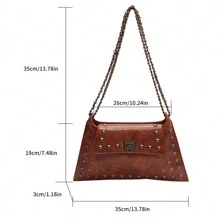 Fashion Chain & Rivet Decor Women Handbag Shoulder Messenger Envelope Bag Lightweight - Brown - View 11